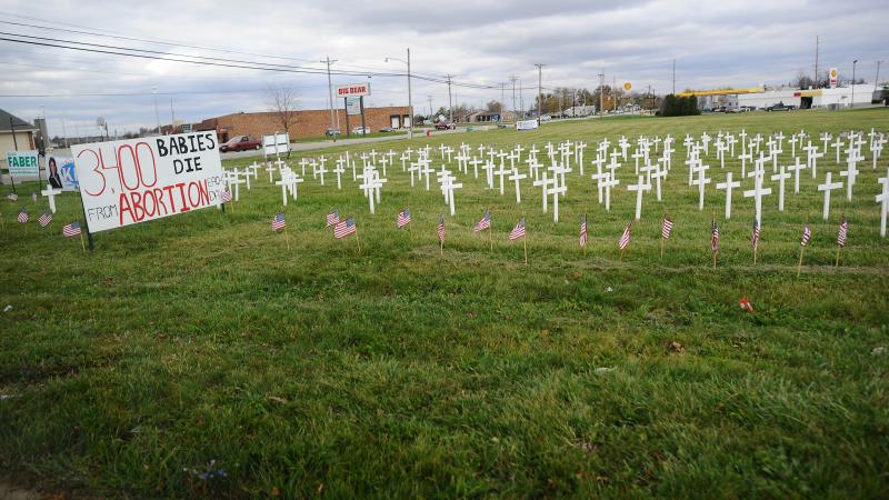 An anti-abortion display at Celina Fieldhouse in Celina, Ohio