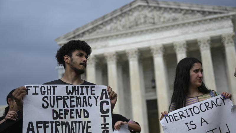 People rally against the US Supreme Court's rulings on race-conscious student admissions programs in Washington D.C., United States in June