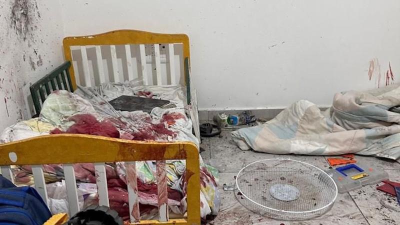 Child's bed after Hamas, Israel, Oct. 11, 2023
