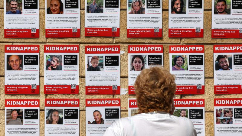 Hostage posters, Tel Aviv, Israel, Oct. 18, 2023