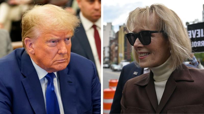 L: Donald Trump, Oct. 25, 2023, R: E. Jean Carroll, May 9, 2023, New York City