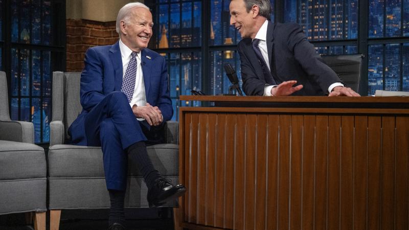 Joe Biden, Seth Meyers, New York City, Feb. 26, 2024