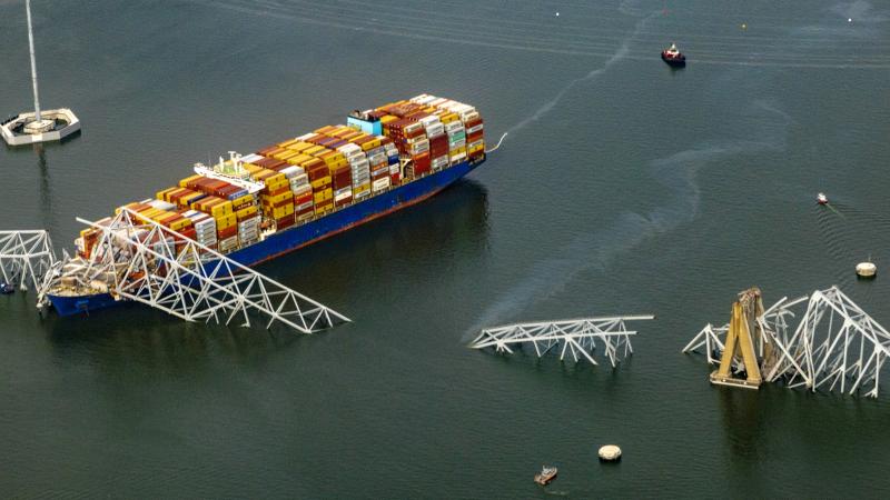 Cargo ship Dali, Francis Scott Key Bridge, March 26, 2024, Baltimore 