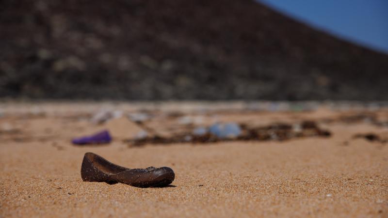 Shoe discarded by migrant getting on boat, Jan. 19, 2024, Godorya, Djibouti