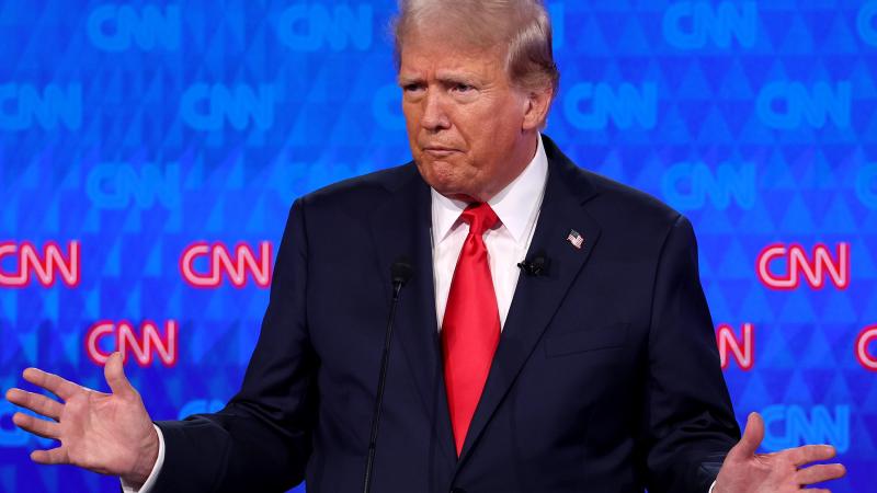 Republican presidential candidate, former U.S. President Donald Trump delivers remarks during the CNN Presidential Debate at the CNN Studios on June 27, 2024 in Atlanta, Georgia.