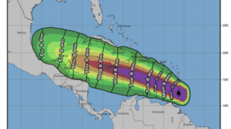 Projection of Hurricane Beryl's path