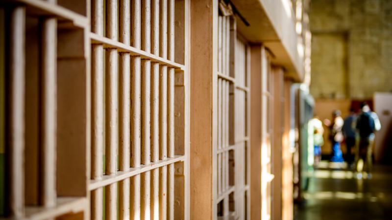 Through the prison cell bars at Alcatraz
