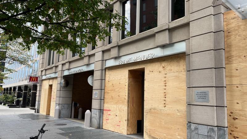 Businesses boarded up near White House in Washington, D.C. 