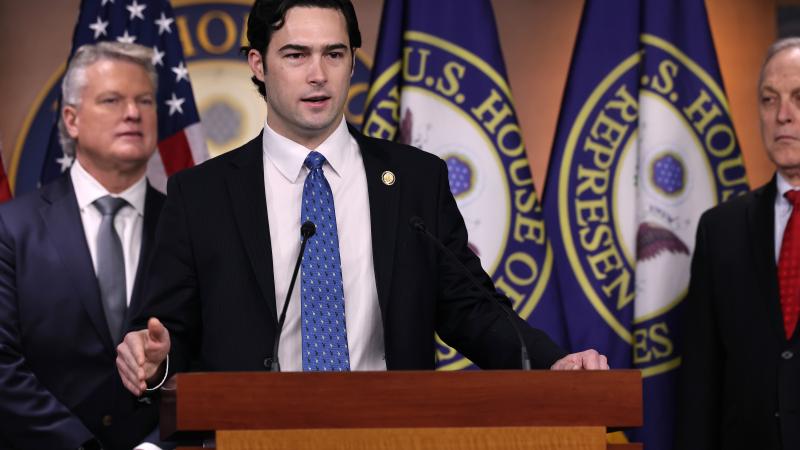 Rep. Brandon Gill (R-TX) speaks during a news conference with members of the Congressional Border Security Caucus to introduce the Birthright Citizenship Act at the U.S. Capitol Visitors Center on January 23, 2025