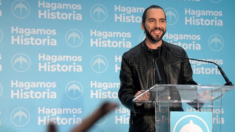 El Salvador presidential candidate Nayib Bukele of the Great National Alliance (GANA) speaks to the media after declaring victory in the presidential election in San Salvador on February 3, 2019. 