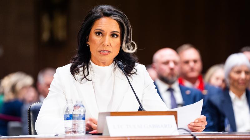 Former US Rep. Tulsi Gabbard testifies at a Senate Intelligence Committee hearing on her nomination to be US Director of National Intelligence (DNI) on Capitol Hill in Washington, DC