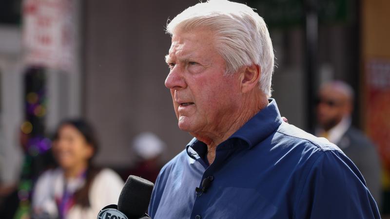 Jimmy Johnson talks into a microphone during a broadcast of Fox NFL Sunday on Bourbon Street ahead of Super Bowl LIX between the Kansas City Chiefs and the Philadelphia Eagles on February 8, 2025