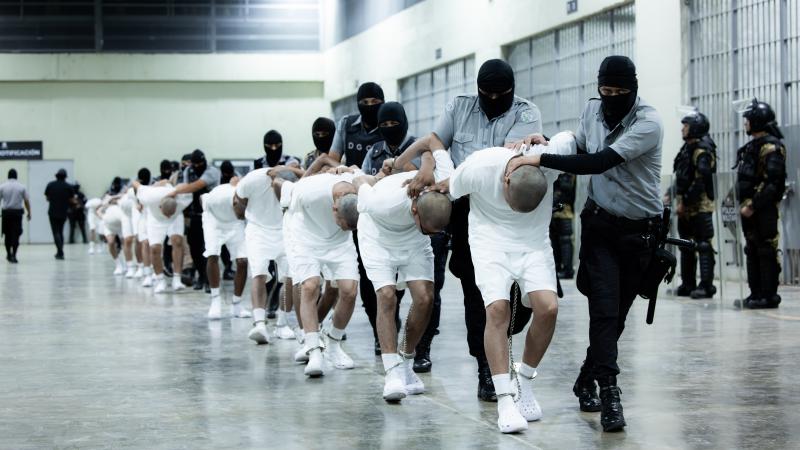 More than 250 suspected gang members arrive in El Salvador by plane, including 238 members of Venezuela's Tren de Aragua gang and 23 members of the MS-13 gang, who were deported to El Salvador by the US in San Salvador, El Salvador on March 16, 2025