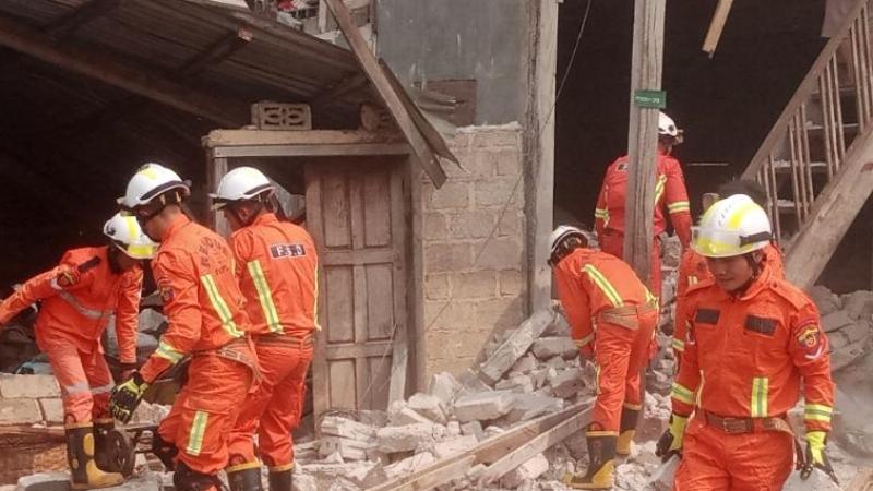 Myanmar Fire Services Department continues emergency search and rescue operations continue after strong earthquake of 7.7 magnitude rocks in Sagaing, Central Myanmar on March 28, 2025