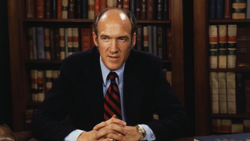 Republican Senator Alan Simpson of Wyoming seen here in his Washington office.