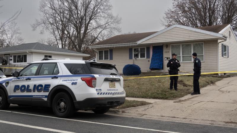 Police stand guard outside the home of 15-year-old Natalie “Samantha” Rupnow on December 17, 2024 in Madison, Wisconsin.