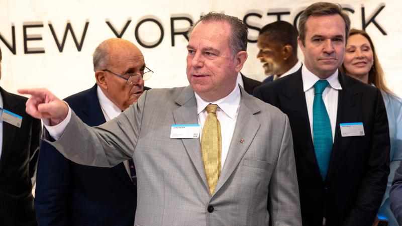 Chris Ruddy, CEO of Newsmax, prepares to ring the opening bell at the New York Stock Exchange during morning trading on April 03, 2025 in New York City. 