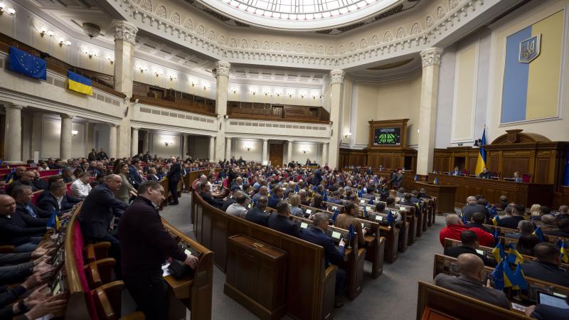 People’s Deputies vote in the session hall of the Verkhovna Rada of Ukraine on April 16, 2025 in Kyiv, Ukraine.