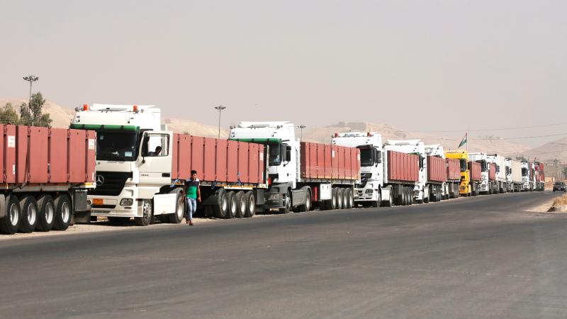 Trucks, carrying weapons and ammunition, are sent as helicopters, carrying the coalition troops, take off from Nineveh Joint Operations Command Headquarters to dispatch the troops at Al-Kayyara district and around Mosul in Nineveh, Iraq on October 19, 2016.