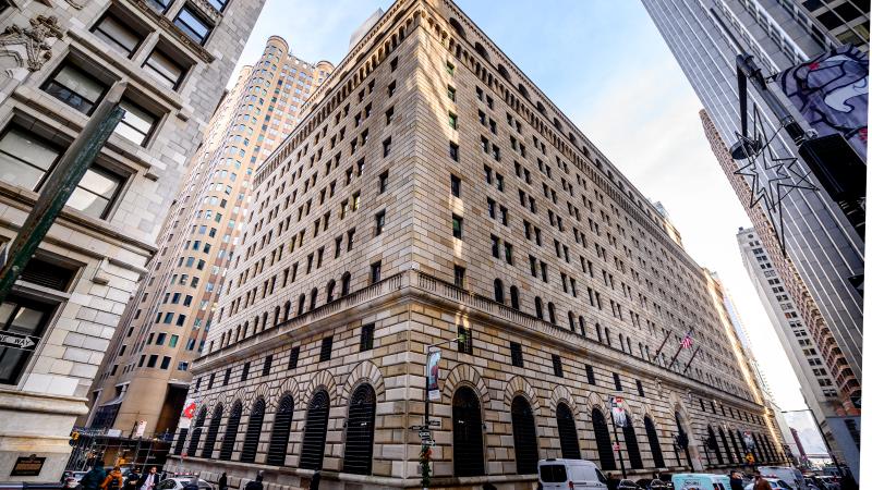 A view of The Federal Reserve Bank of New York Building in downtown Manhattan on December 29, 2022 in New York City.