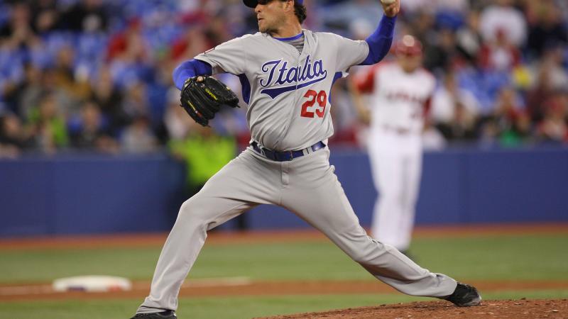 Dan Serafini #29 of Italy delivers a pitch during World Baseball Classic game action against Canada during first round pool play at the 2009 World Baseball Classic on March 9, 2009 at Rogers Centre in Toronto, Canada