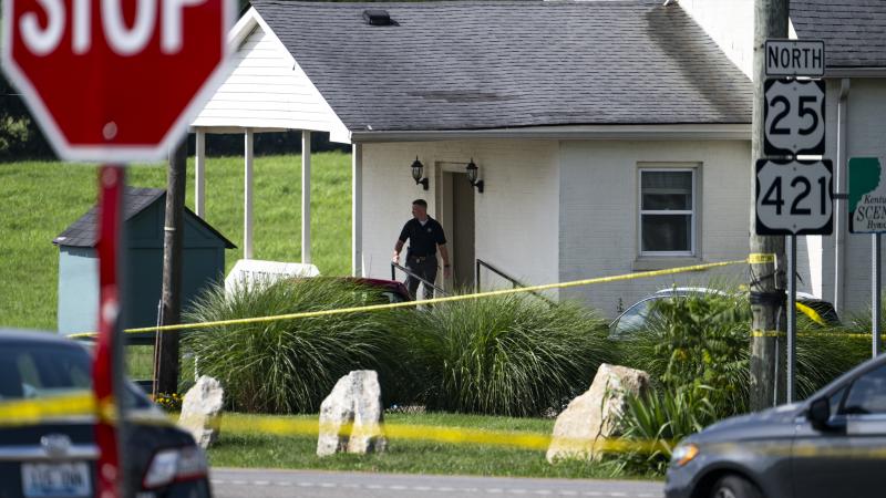 State troopers outside of Baptist church where shooting occurred.