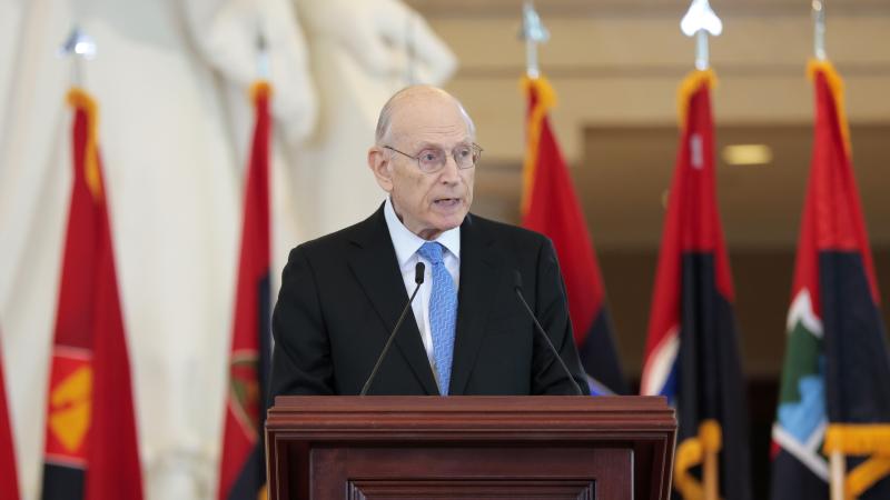Former U.S. Ambassador to the European Union Stuart E. Eizenstat speaks during the U.S. Holocaust Memorial Museum's Annual Days of Remembrance ceremony at the U.S. Capitol on April 23, 2025 in Washington, DC.