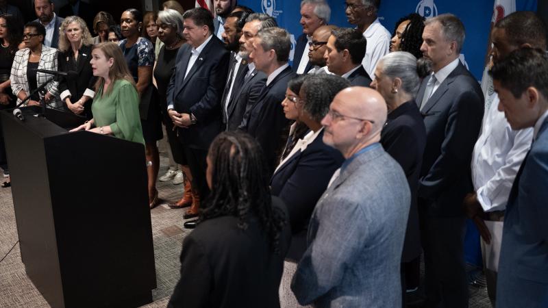  Rep. Lizzie Fletcher (D-TX) speaks in support of Texas House Democrats during a press conference at the International Union of Painters and Allied Trades union hall on August 05, 2025 in Aurora, Illinois.