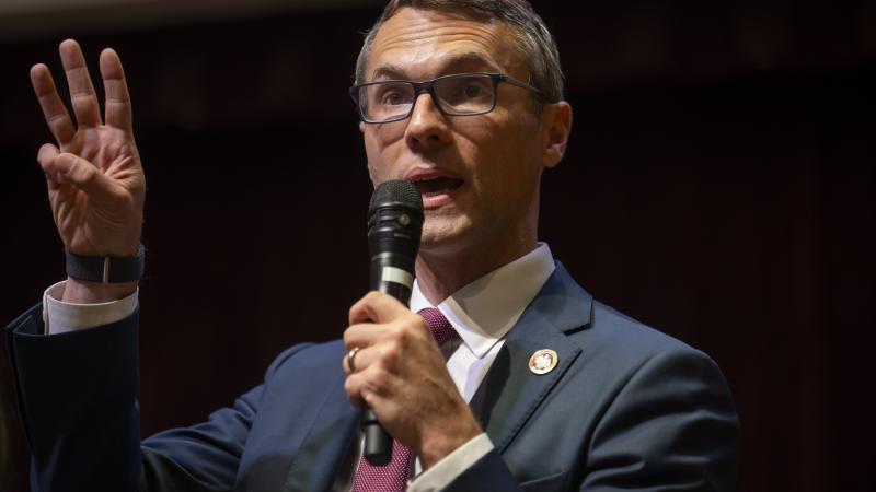 Fairfax County Supervisor and former Chief of Staff to the late U.S. Representative Gerald Connolly (D-VA) James Walkinshaw (D) speaks during the Congressional District 11 Candidates Forum at the Reston Community Center on June 24, 2025 in Reston, VA