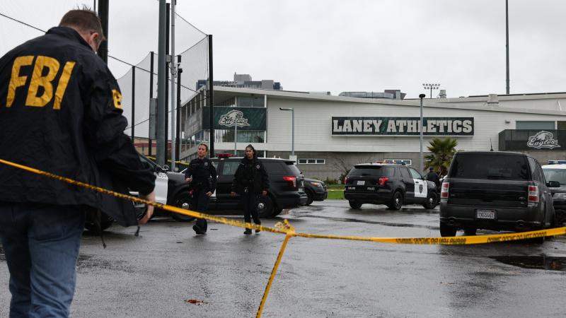 The scene after a shooting at Laney College on Thursday, Nov. 13, 2025, in Oakland, Calif.