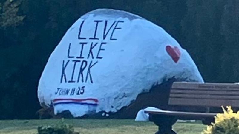 "Live Like Kirk" message on North Carolina's Ardrey Kell High School "spirit rock"
