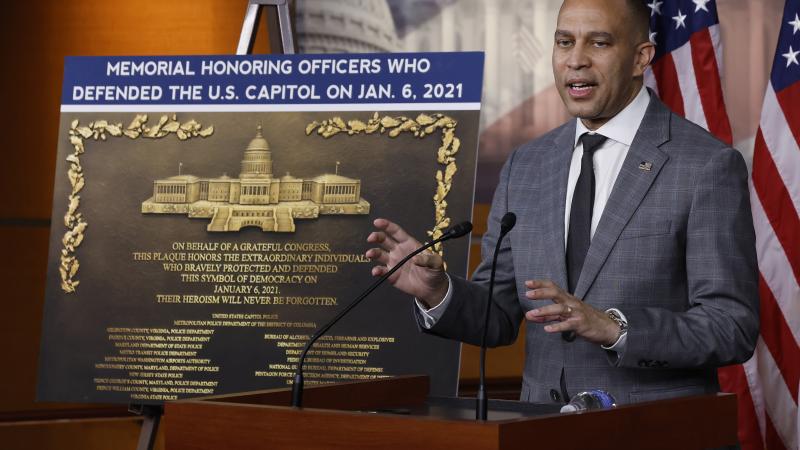 House Minority Leader Hakeem Jeffries (D-NY) at the U.S. Capitol Visitors Center on May 16, 2024 in Washington, DC