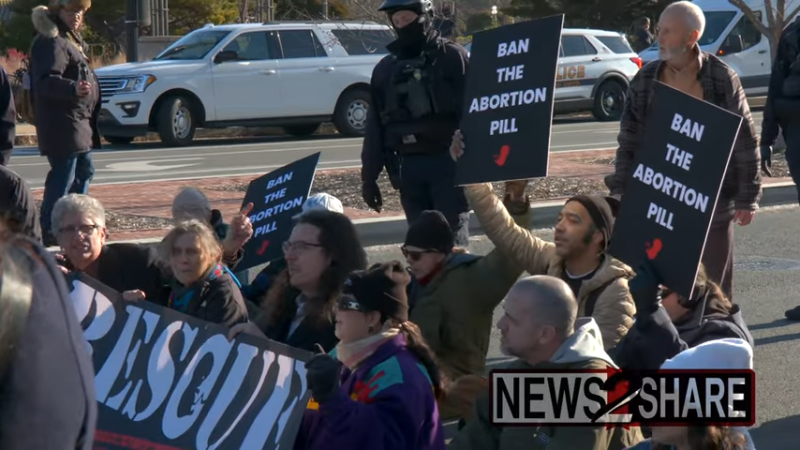 Protest against abortion pill mifepristone at HHS before 2026 March for Life