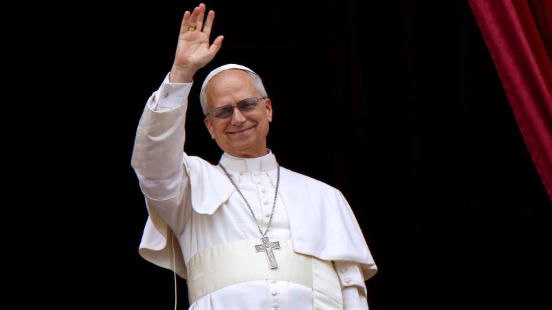 Pope Leo XIV delivers the Regina Caeli prayer in St. Peter's Square on May 11, 2025 in Vatican City, Vatican.