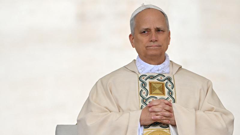 Pope Leo XIV leads Mass at the beginning of his pontificate in St. Peter's Square in Vatican City on May 18, 2025. 