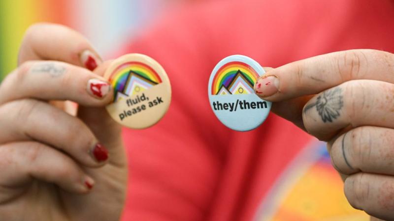 Transgender preferred pronoun buttons