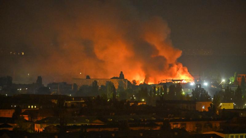Fire breaks out after Russian ballistic missile attack in Kyiv, Ukraine  
