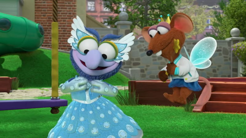 Muppet Babies male character Gonza wears a dress to a ball