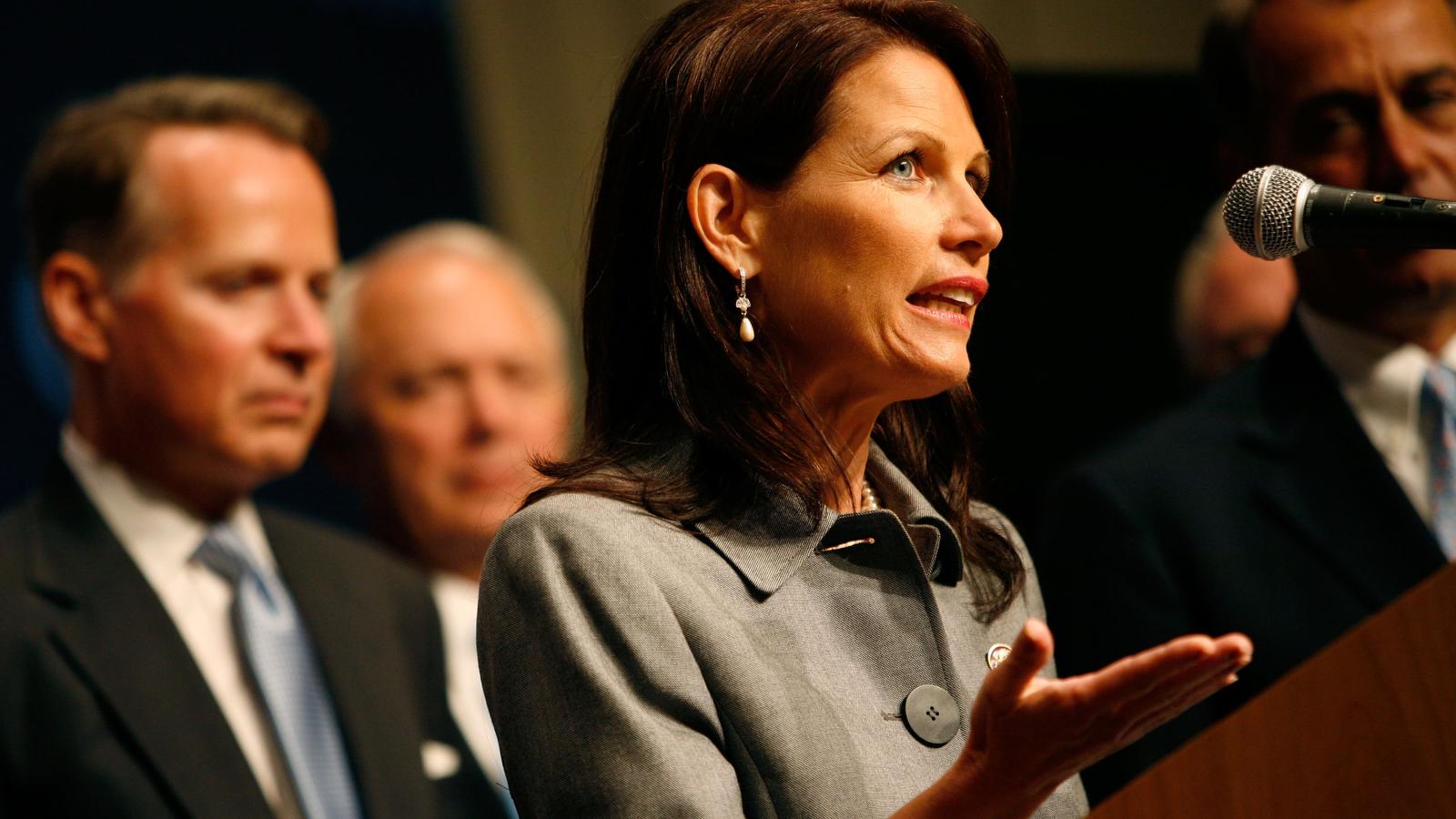 U.S. Rep. Michele Bachmann (R-MN) speaks during a press conference about Republican U.S presidential nominee U.S. Sen. John McCain's (R-AZ) energy policy on day three of the Republican National Convention (RNC)