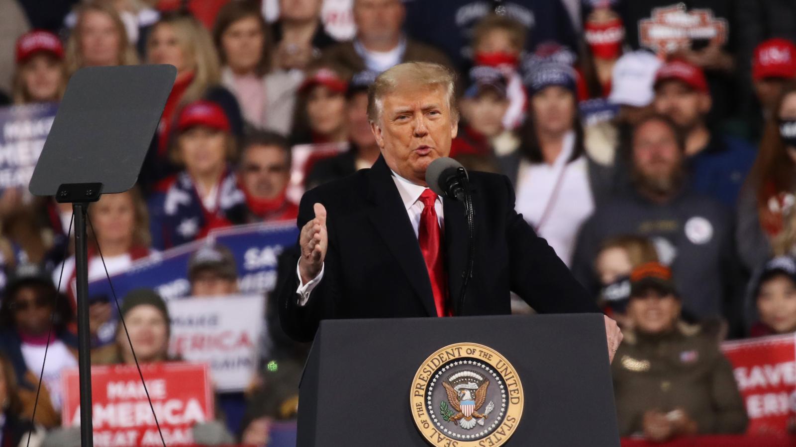 President Donald Trump attends a rally in support of Sen. David Perdue (R-GA) and Sen. Kelly Loeffler (R-GA) on December 05, 2020 in Valdosta, Georgia.