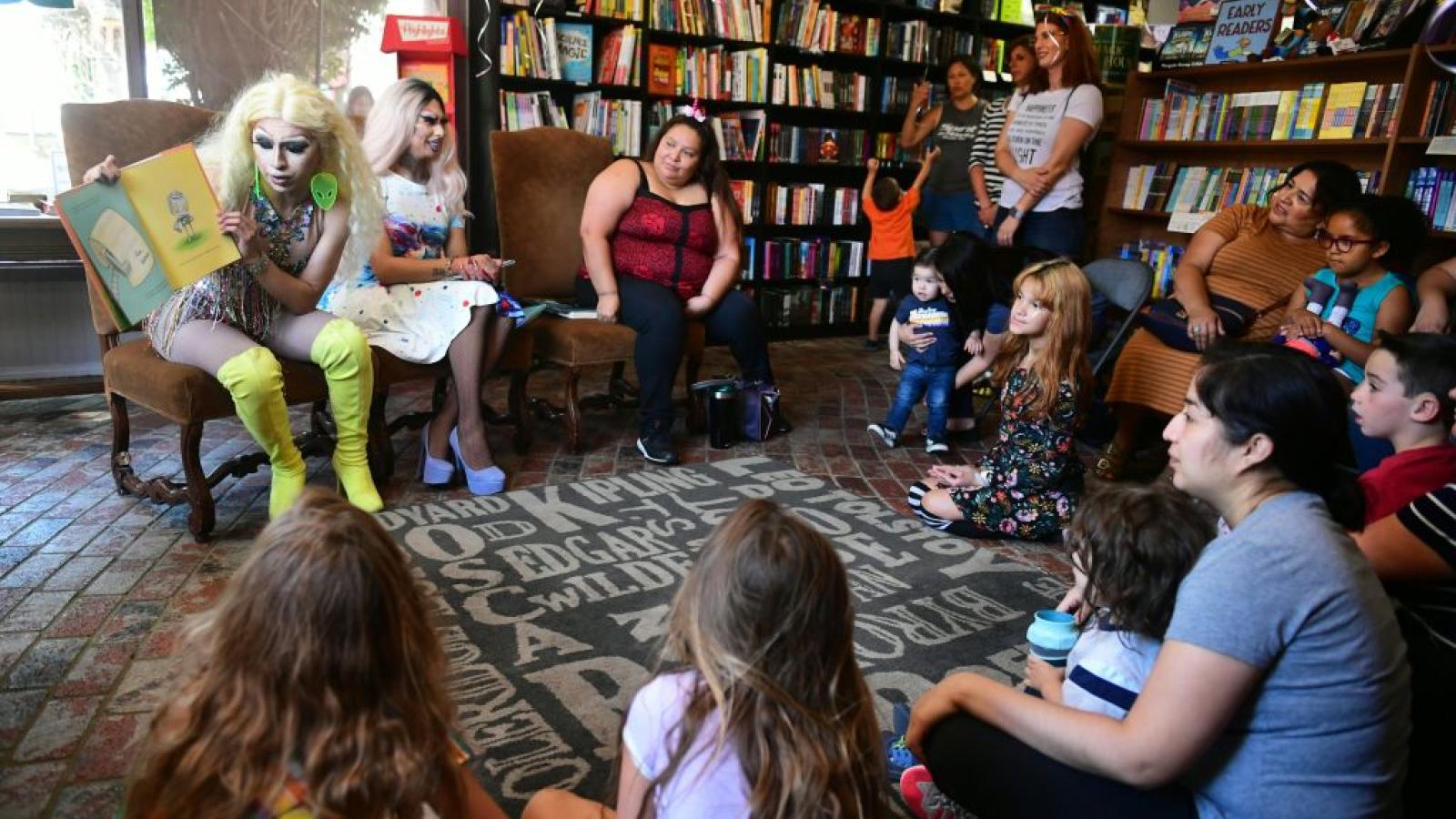 A drag queen story hour in Riverside, Ca.