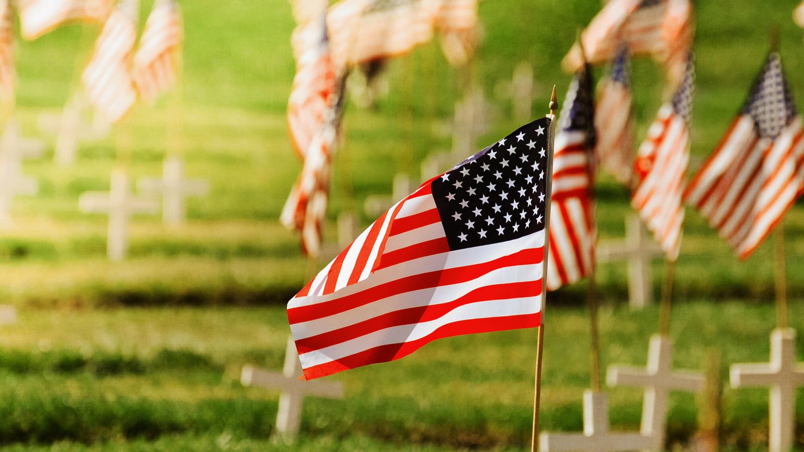 American flags, Memorial Day.