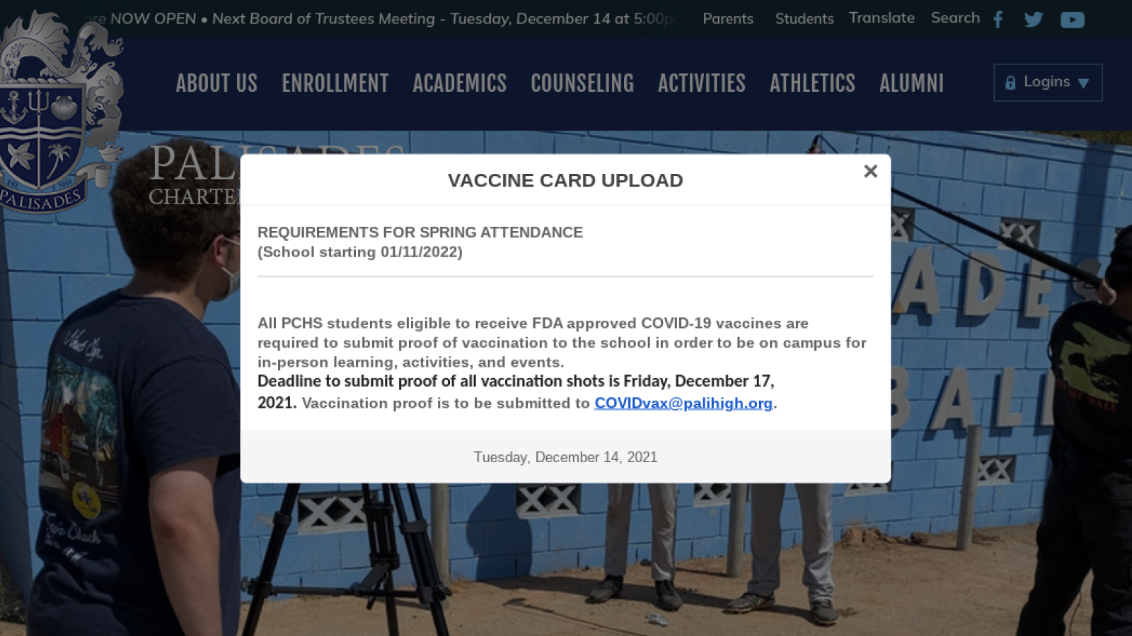 Palisades Charter High School COVID vaccine deadline