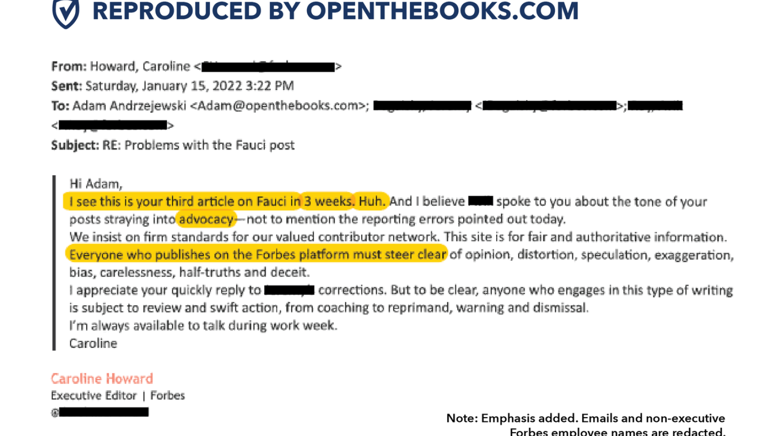 Forbes email on "reporting errors" in Fauci financials story