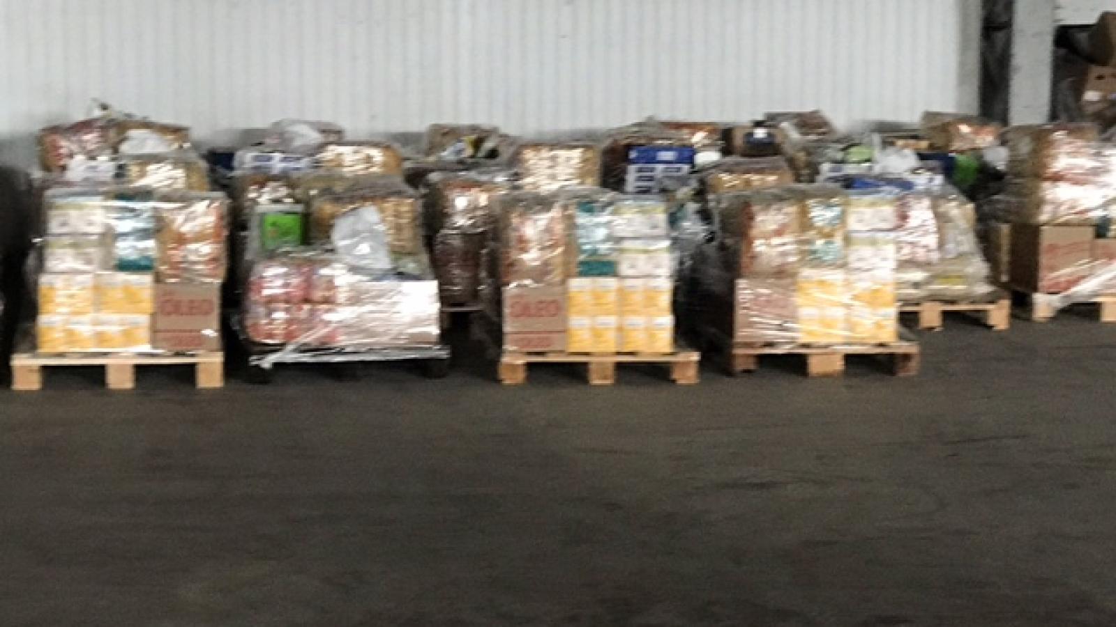 Stacked pallets in the warehouse