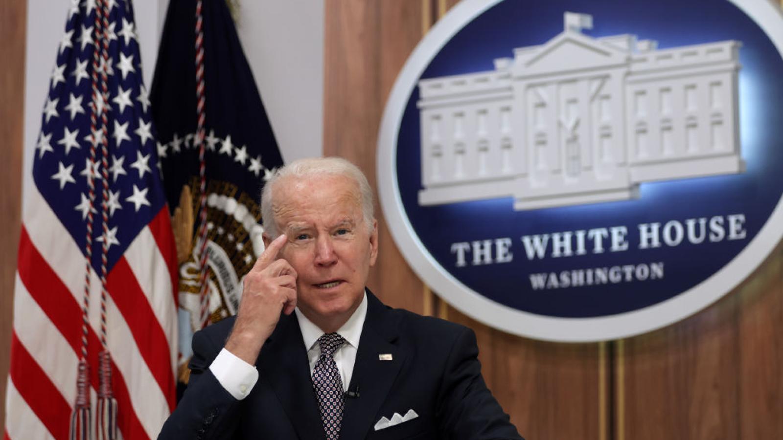 Joe Biden thinking and pointing