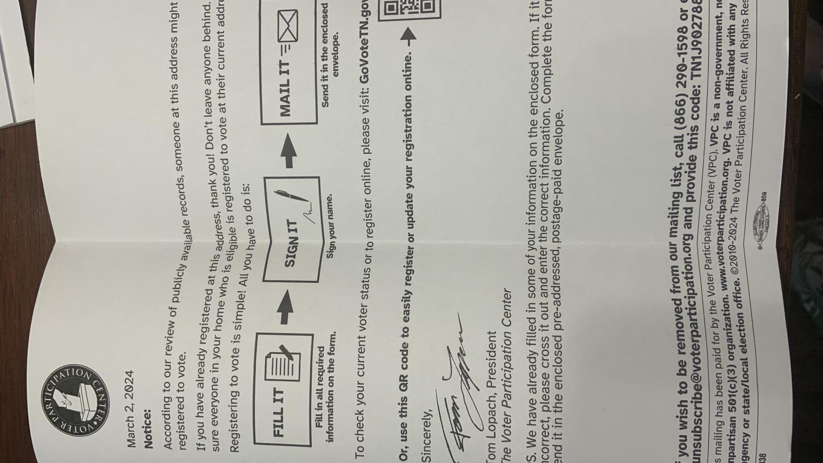 Nonprofit voter registration form