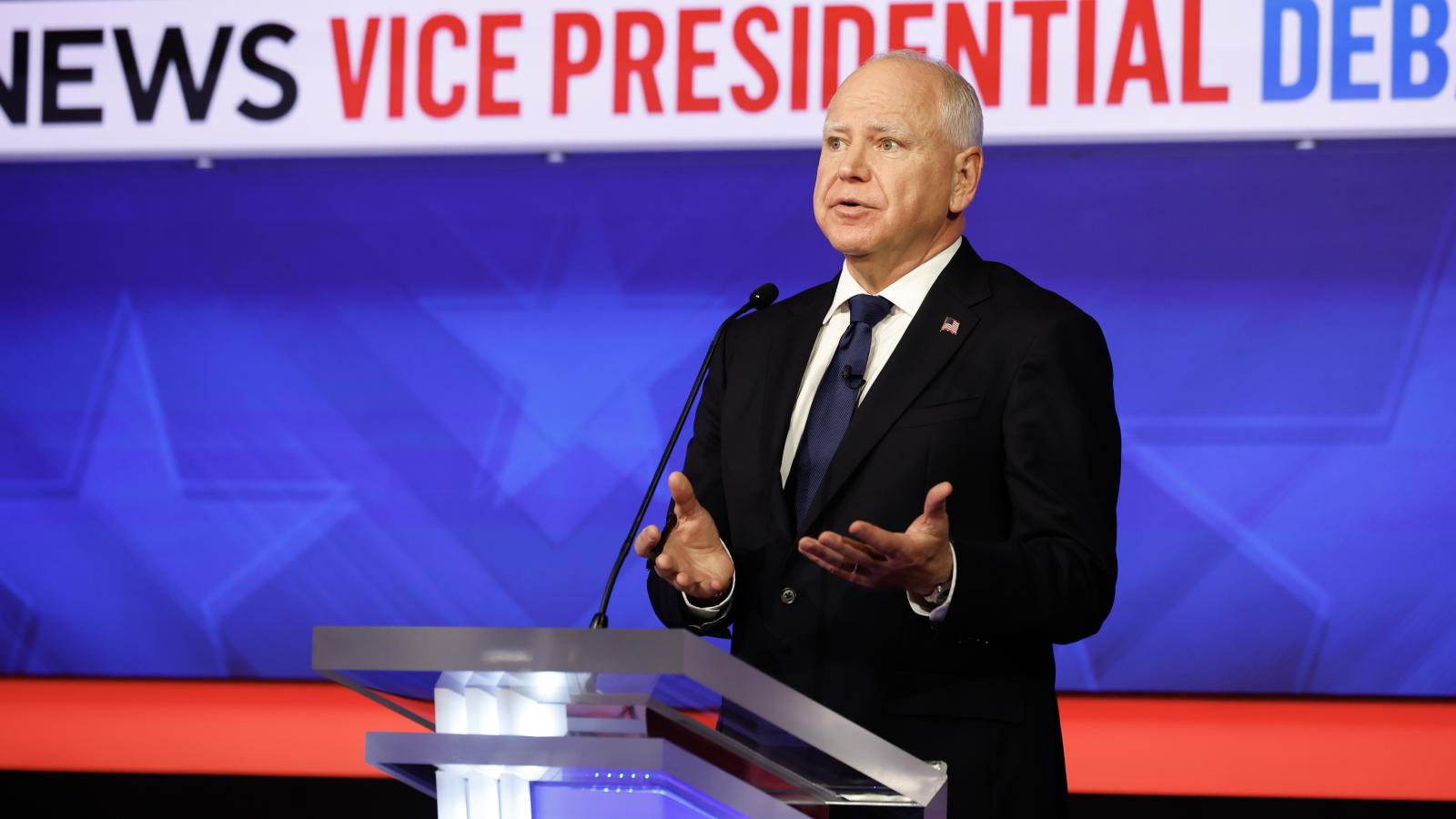 Democratic vice presidential candidate, Minnesota Gov. Tim Walz, speaks during a debate at the CBS Broadcast Center on October 1, 2024 in New York City.